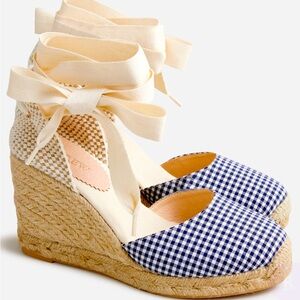 NIB J Crew made in Spain gingham lace up espadrilles